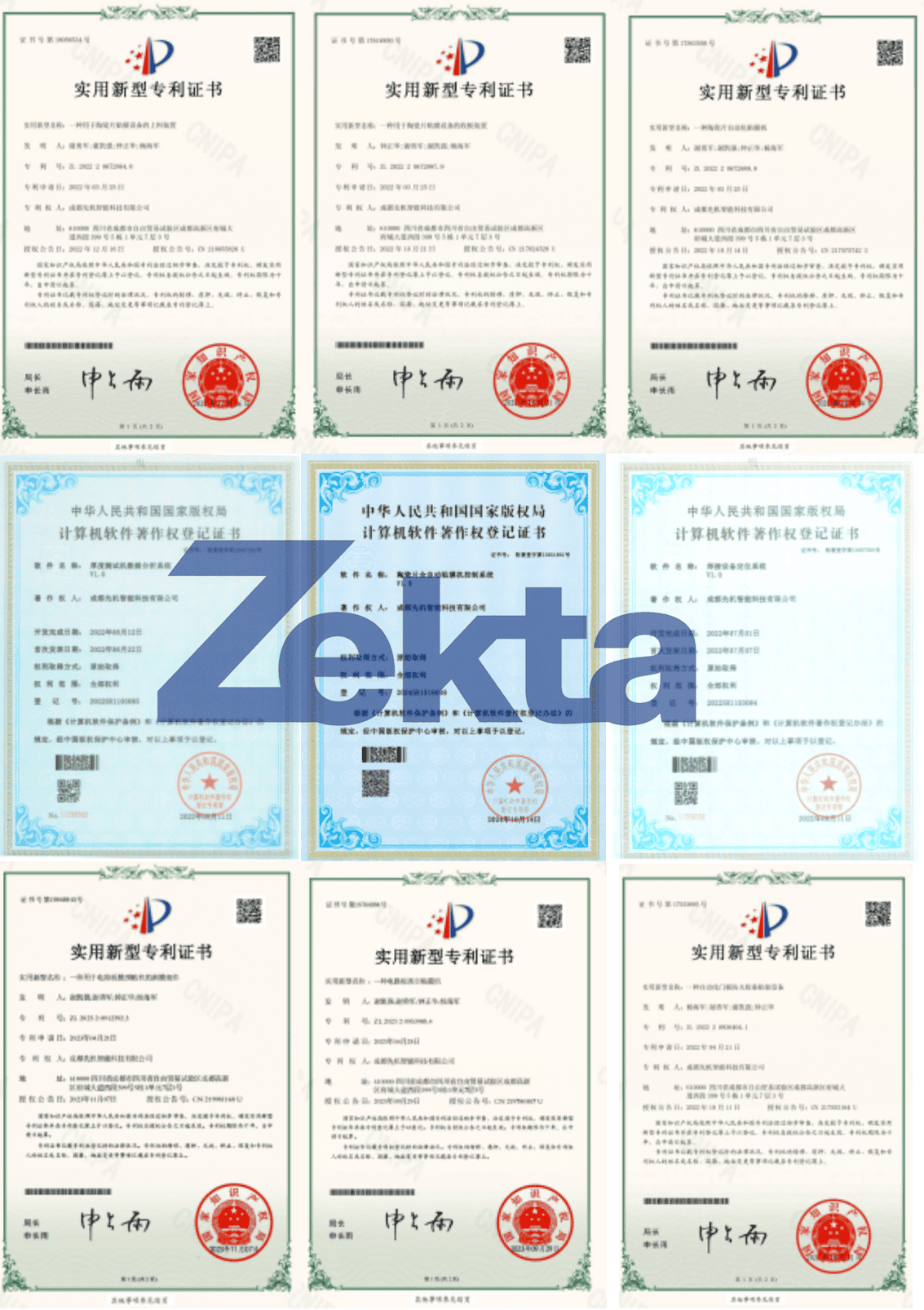 Zekta automation patent certificate