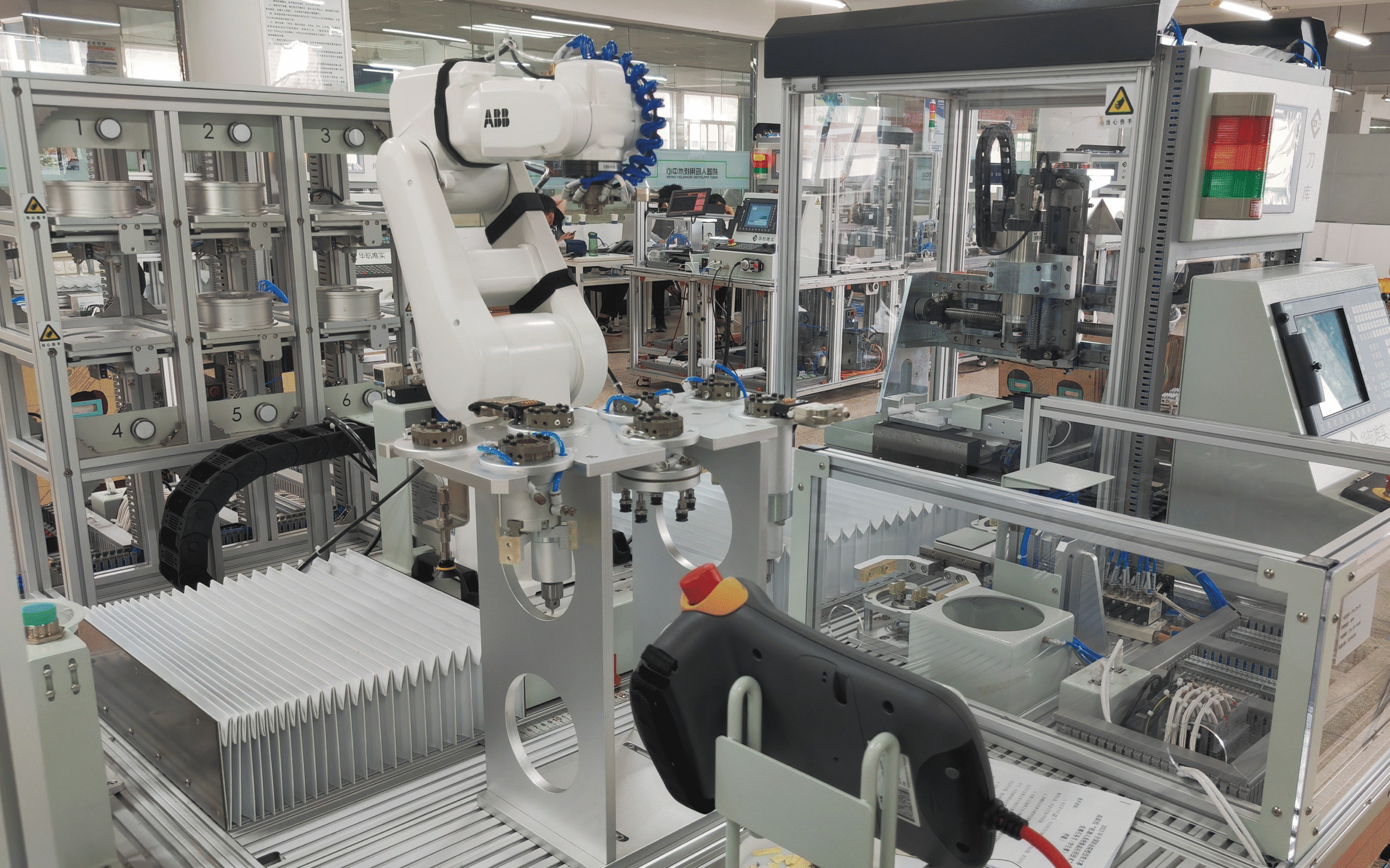 Custom automated production line being tested and calibrated